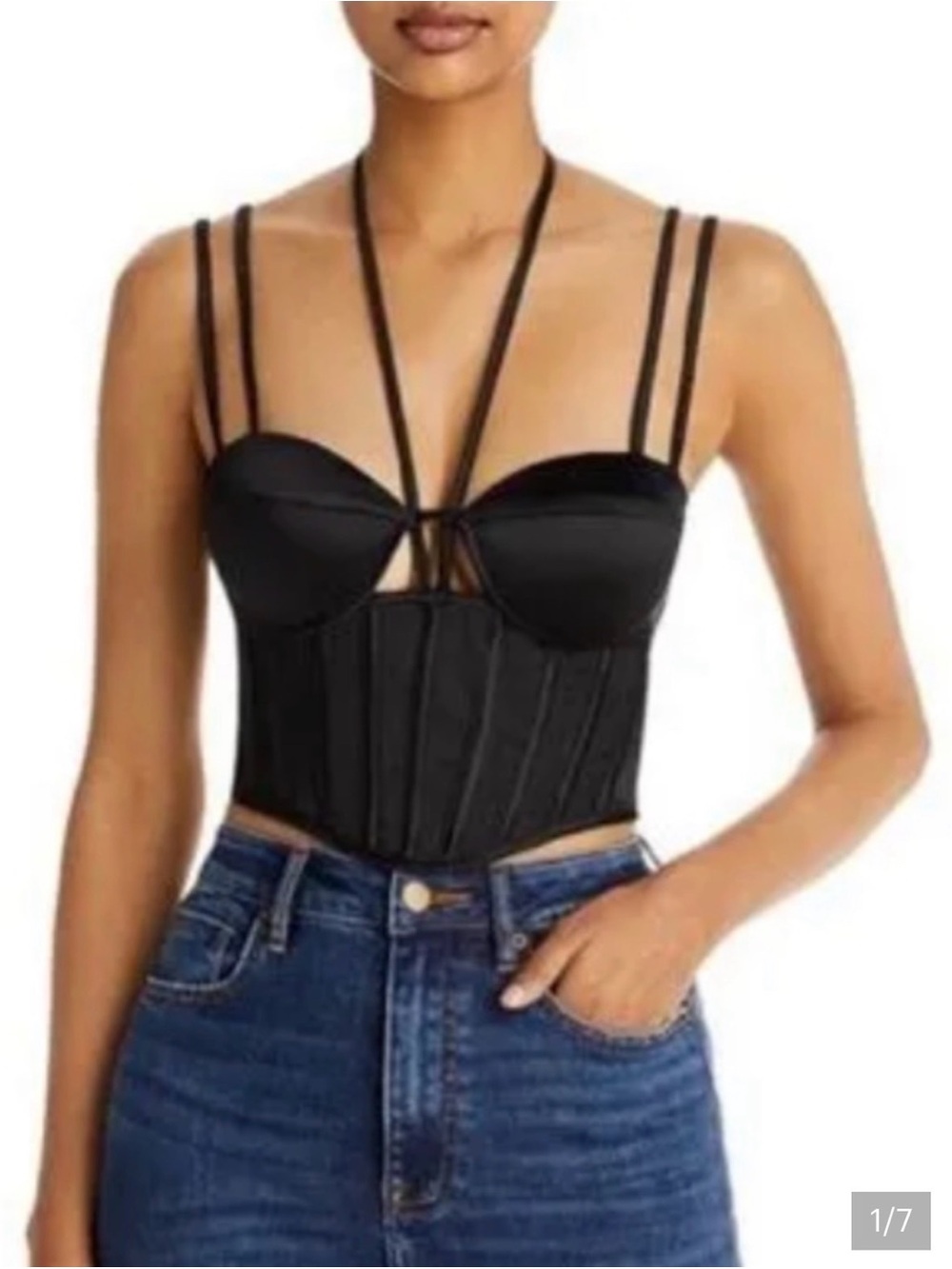 NWT AQUA Black Halter Bustier Top